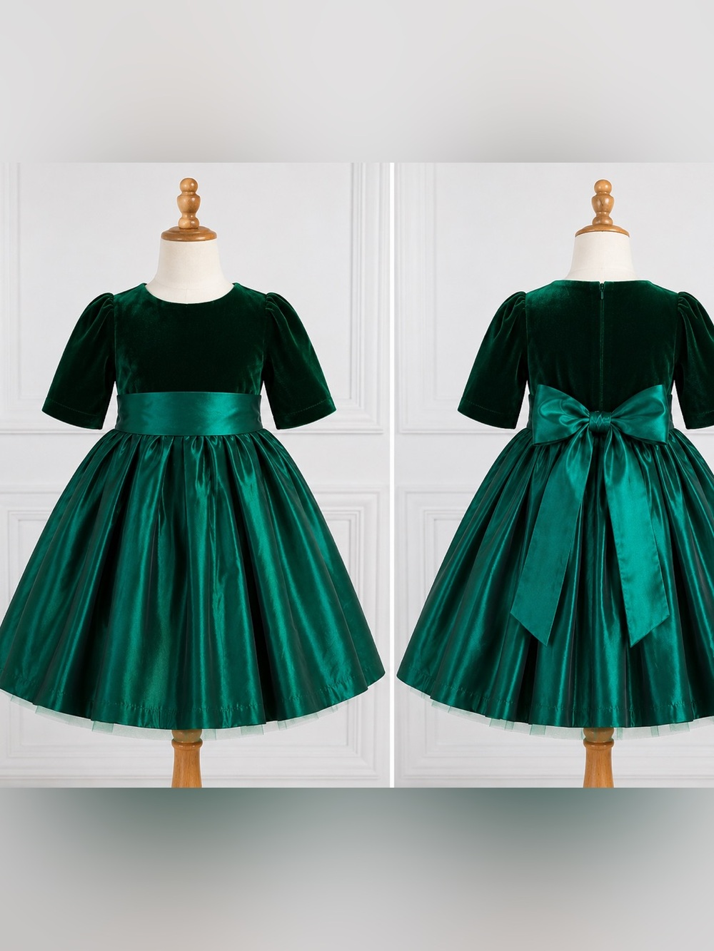 Vintage Helena Neiman Marcus 4T Emerald Velvet Taffeta Christmas Party Dress